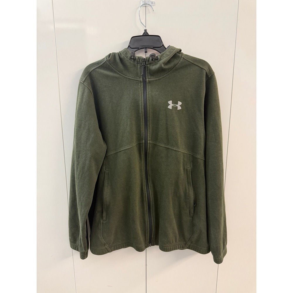 Under Armour Mens Full Zip Fleece Hoodie Olive Green Loose Fit Large